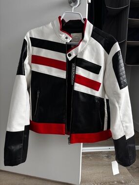 26 International Women’s Colorblock Motorcycle Jacket in White, Black & Red
